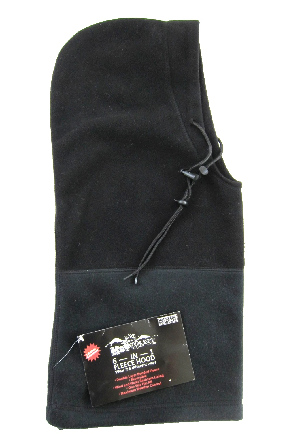 NWT VTG Hot Headz Black Grey 6 In 1 Way To Wear Reversible Fleece Hat Hood OS