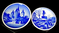 Aluminia Royal Copenhagen Denmark Porcelain 2pc 3 1/4" Mini Wall Plates 1935-69