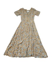 VTG 90s Fit & Flare Maxi Dress Lace Up Back Floral Cottage Boho Grunge Size S