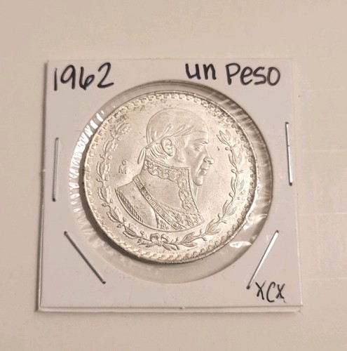 1962 Mexico Un Peso Silver Coin, Jose Morelos 0.10 FS
