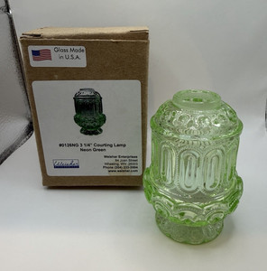 Weishar #0126NG Neon Green Glass Courting Lamp Fairy Lamp 3 1/4 in tall GLOWS