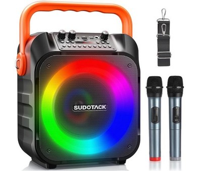 SUDOTACK Tragbare Karaoke Maschine mit 2 kabellose Mikrofone, Bluetooth