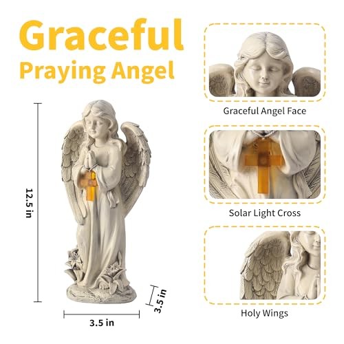 Angel Solar Garden Statues: 12.5” Cemetery Decorations for Grave Praying Angel