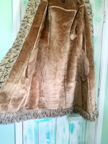Vintage Taunt Brown Suede Faux Fur Trim Penny Lane Hooded Coat Size Medium - Picture 14 of 14