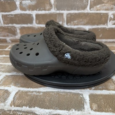 Crocs Blitzen Polar Fleece Lined Brown Slip On Clog Shoes Girls Youth Size J3