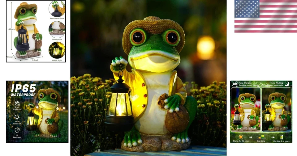 Статуэтка садовая лягушка с солнечным фонарем - Изображение 2 из 4