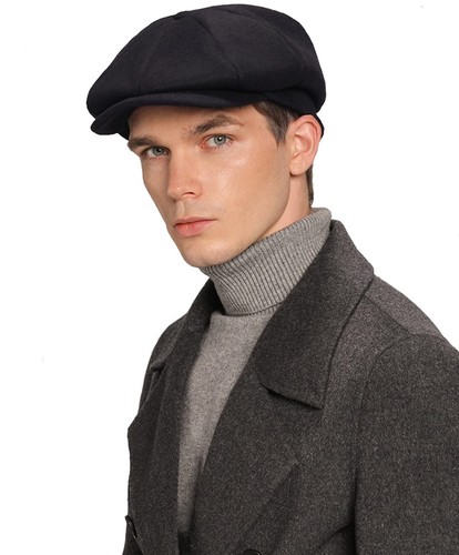 Mens Newsboy Cap High Woolen Tweed Gatsby Hat Ivy Cabbie Flat Golf Cap for Fa... - Picture 4 of 8
