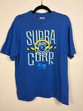Vintage 90s Supra Corp Graphic T Shirt Mens L Blue Hanes USA Made Tech