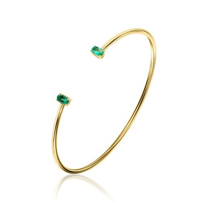 18K Yellow Gold Bangle Bracelet With 0.40 TCW Emerald Bracelet Jewelry For Women