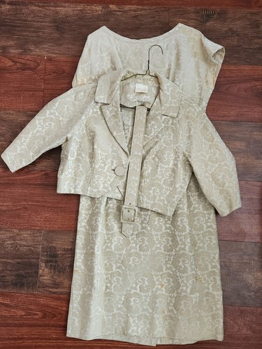 Vtg FS / Carol Craig / Beige / Dress w/ Jacket & Belt / *Discolored - Picture 2 of 9