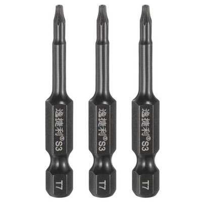 3pcs T7 Magnetic Torx Screwdriver Bits 1/4'' Hex Shank 50mm Length, Black