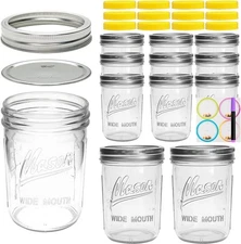 [12 pcs]16 oz Mason Jars,Glass Jars with Lids, Airtight Canning Jars, Wide Mo...