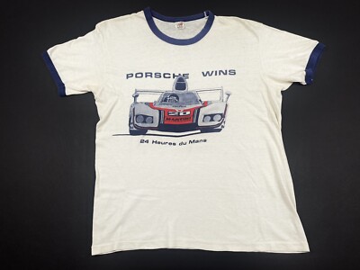 vintage 70s porsche t shirt 24 heures du mans race 1976 Le Mans 