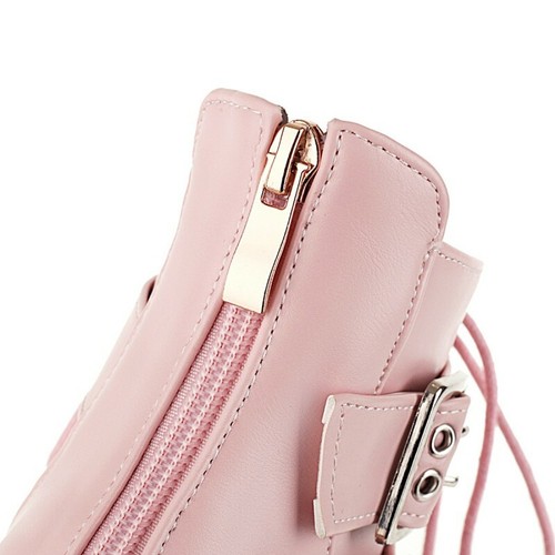 Women's Punk Ankle Boots Round Toe Block High Heel Buckle Platform Shoes 44-48 D - Picture 11 of 17