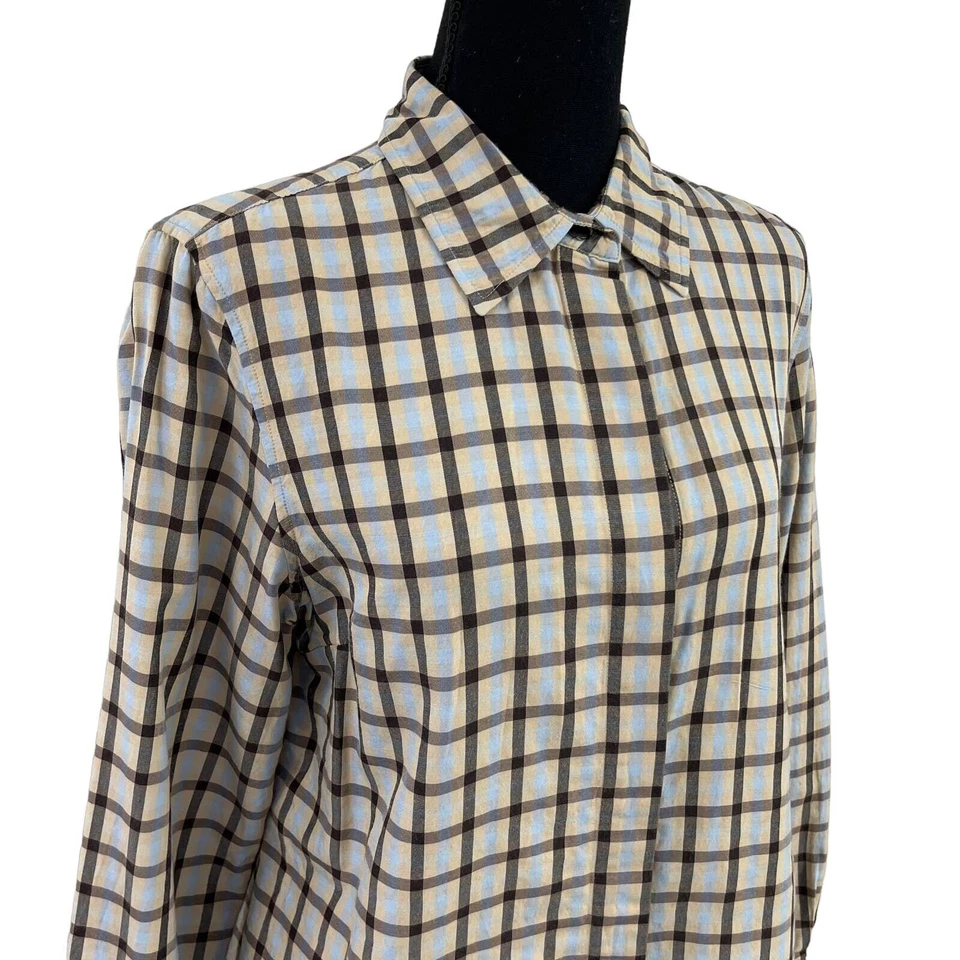 Camisa Doncaster azul tostado a cuadros de algodón seda con botones para mujer 14 Foto 2 de 4