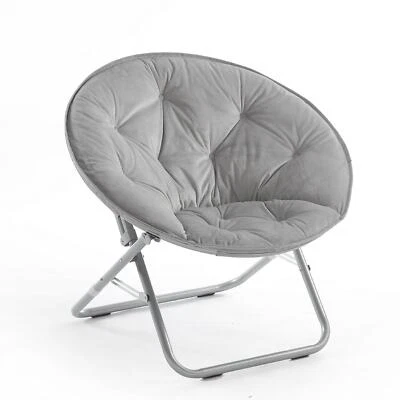 Micromink Saucer Chair Foldable Steel Frame Metal Seat Cushion Adult Teens Gray