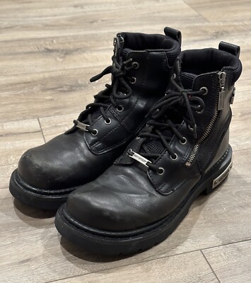 HARLEY DAVIDSON Women s Zipper Biker Boots 8.5 Black Leather 91541