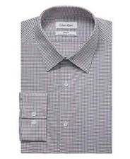 CALVIN KLEIN Men's Steel Slim Fit Stretch Wrinkle Free Shirt Multi Neck 16.5"