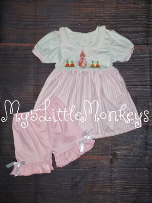 NEW Boutique Peter Rabbit Easter Bunny Tunic Dress & Shorts Girls Outfit Set