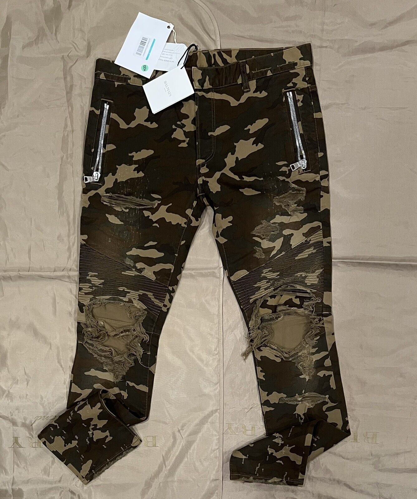 Balmain Men&#039;s Green Distressed Camouflage-print Skinny size 32 $1600 eBay