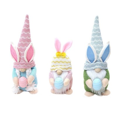 3Pcs Easter Bunny Gnome Holding Egg Stuffed Dolls Party Tabletop Decoration Prop