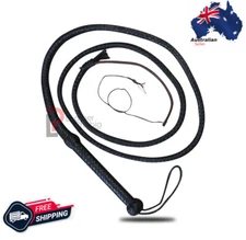 100% Real Leather Weaving Black Bull Whip 08 Feet Long 12 Plait Loud Cracking