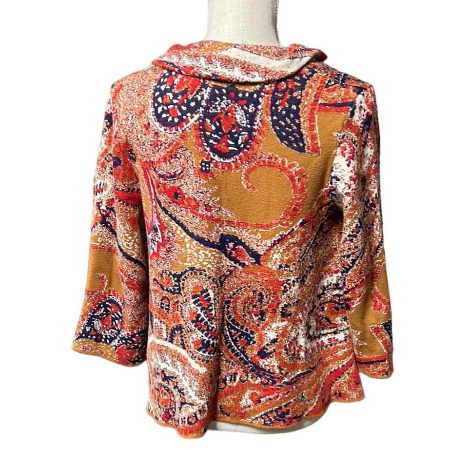 Chaqueta Blazer Moth Anthropologie Intarsia Boho Patrón Cachemira Rojo Tostado Para Mujer XS Foto 4 de 4