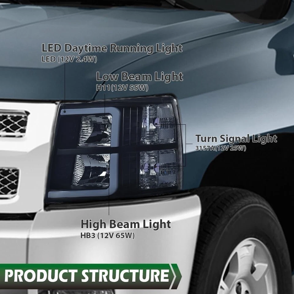 Новый для 2007-2013 Chevy Silverado 1500 2500HD черный / дым фары светодиодная трубка - Изображение 3 из 4