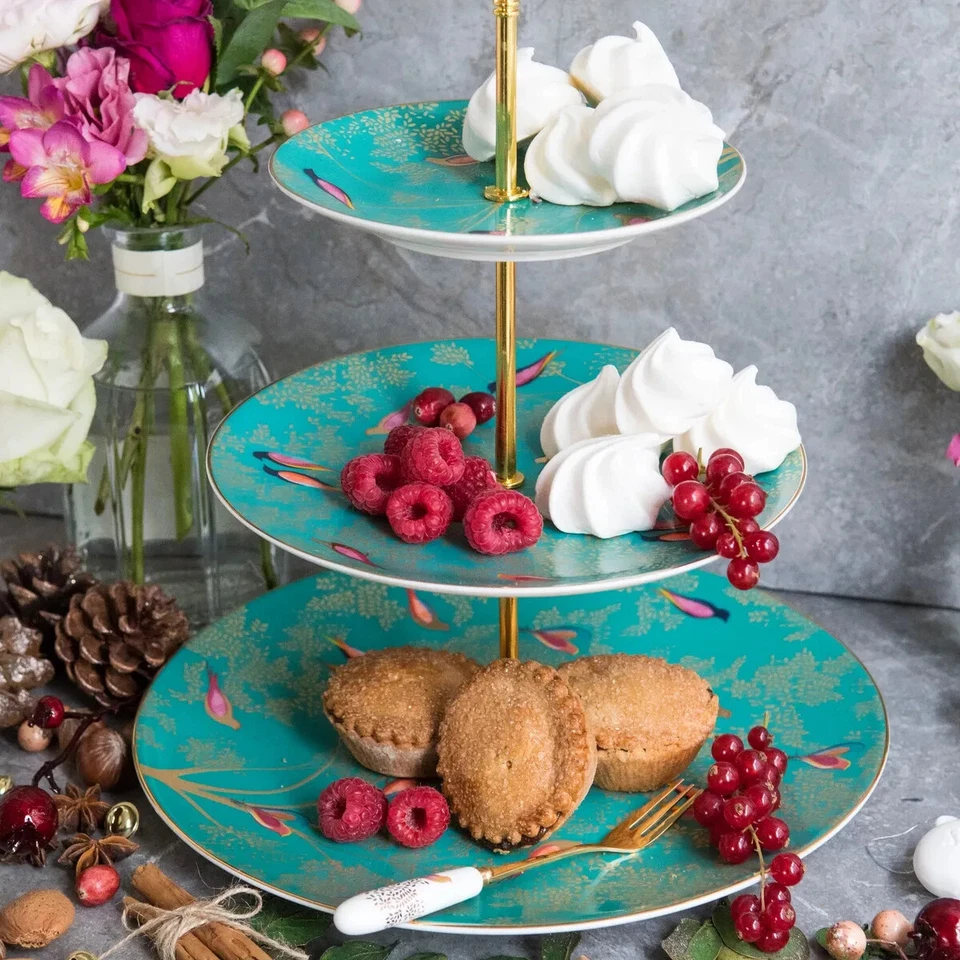 Sara Miller  Tier Cake Stand With 22 Carat Gold Bird Design for Afternoon Tea - Image 3 of 3