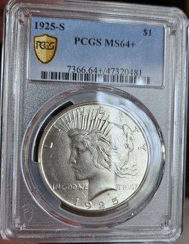1925-S Peace Silver Dollar - PCGS - MS-64+  Blast White