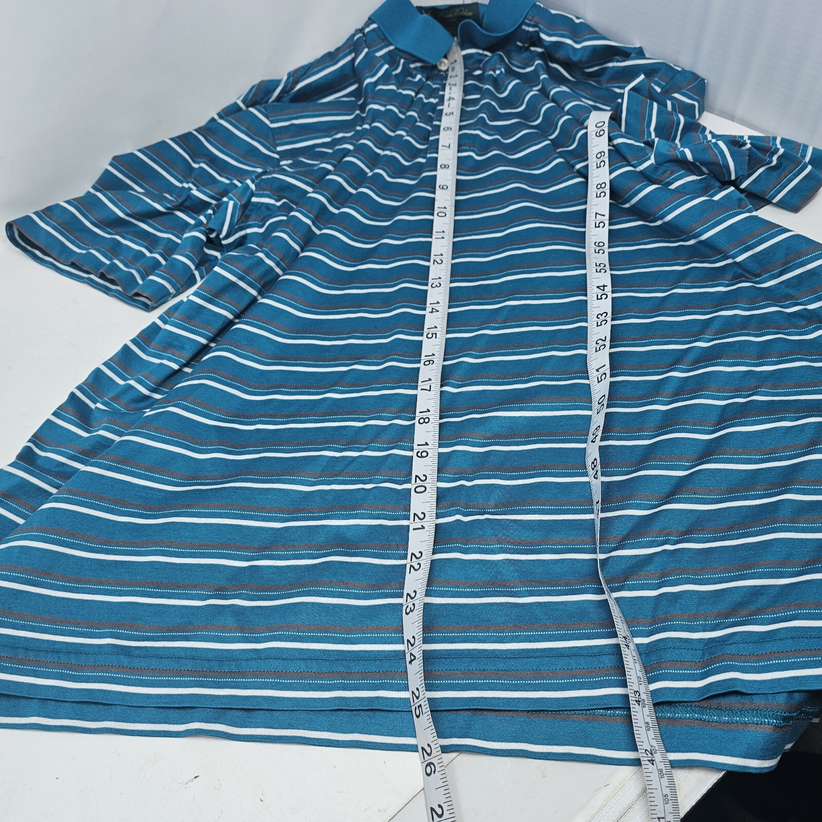 Brooks Brothers St. Andrews Links Golf Polo Shirt Men's Large Blue Green Stripe thumbnail 8