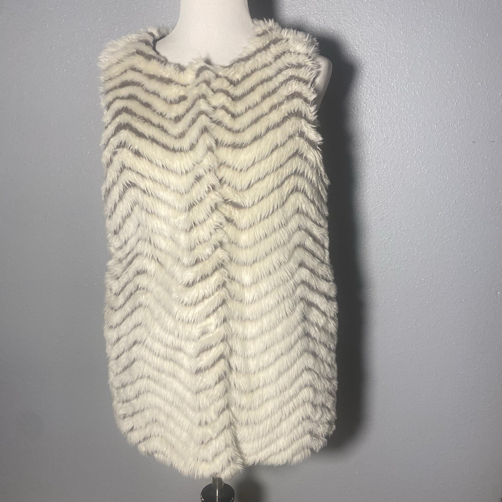 Faux Fur Striped Button Front Vest SZ Medium By Sanctuary Retro Punk Boho