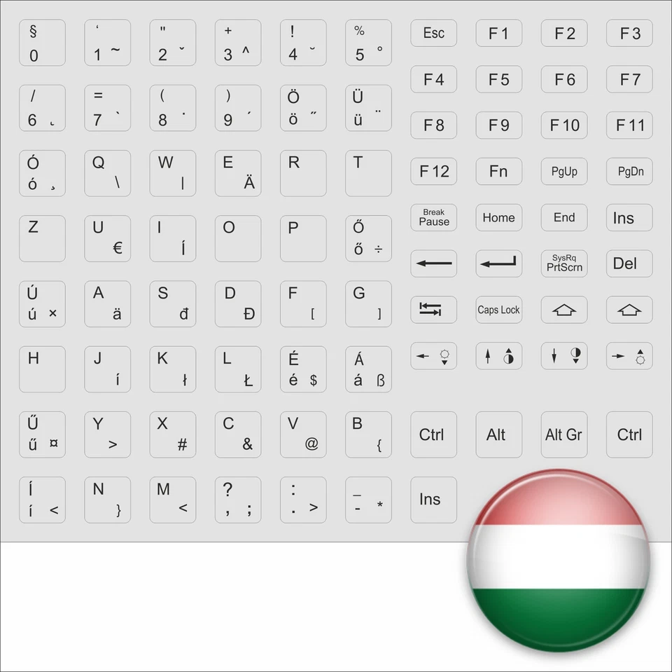 TASTATURAUFKLEBER UNGARISCH HUNGARY KEYBOARD STICK GREY KEYSTICK MAGYAR UNGARN