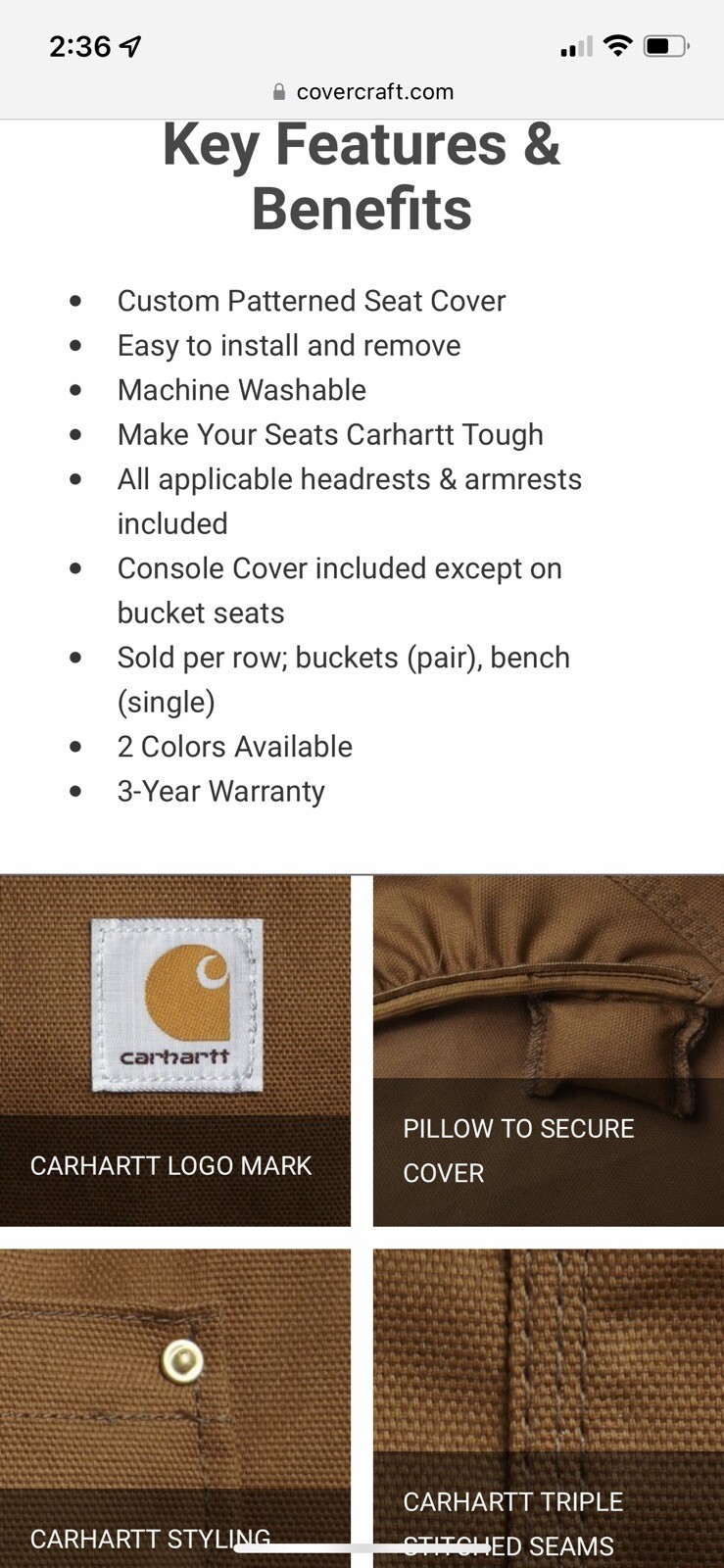 Covercraft SSC2517CABN Carhartt SeatSaver Front Row Custom Seat Covers