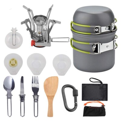 13Pcs Camping Cookware Mess Kit with Pot fork for Outdoor Camping Picnic Hiking