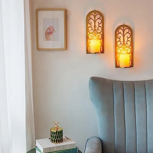Wall Candle Holder Gold Rustic Wall Sconces Set of Two Farmhouse