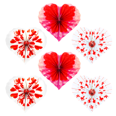 6pc Valentines Day Red White Cupid Heart Shaped Hanging Fans Party