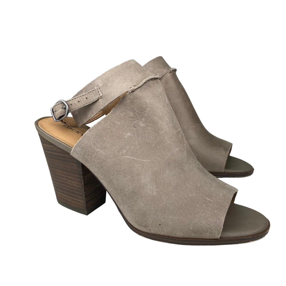 Lucky Brand Obrasi Peep Toe Ankle Strap Block Heel Sandals Tan