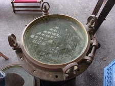 Vintage Navy Bronze PortLight, Porthole, 19" Dia. 14" original Glass, 4 dawgs