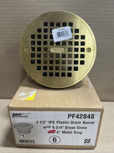 Proflo 3-1/2" IPS Adjustable Drain Barrel With 6" Brass Grate - PF42848 - Picture 1 of 2