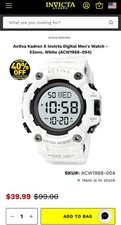 Activa Kadron X Invicta Mens White Digital 53mm Watch 1968-004 Nib 99 Msrp Activa Kadron X Invicta Mens White Digital 53mm Watch 1968-004 Nib 99 Msrp