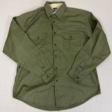 Wrangler Outdoor Shirt Mens L Olive Green Long Sleeve Button Up 100 Cotton