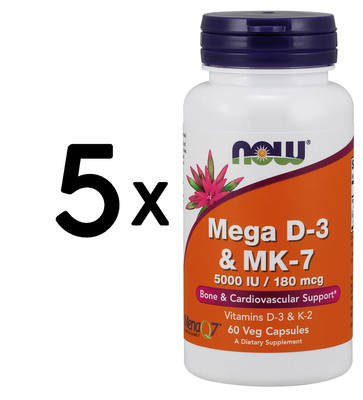 5 x NOW Foods Mega D-3 & MK-7 - 60 vcaps (422,00 EUR/kg)