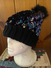 Justice Purple Sequin PomPom Winter Hat