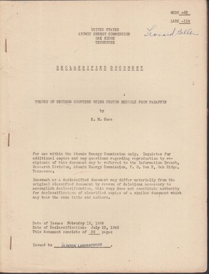 US Atomic Energy Commission: Neutron Counters using Proton Recoils fr Paraffin