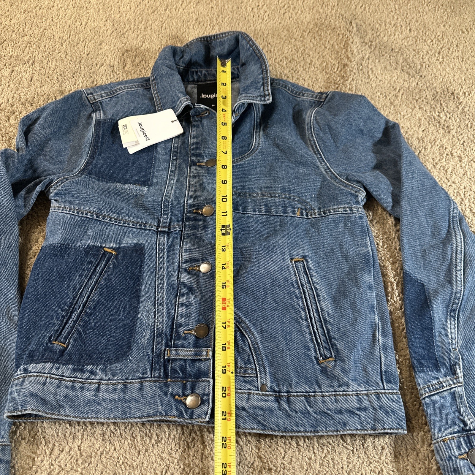 Desigual Jacket Womans Medium Blue Patch Distress… - image 10