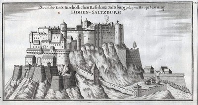 Salzburg Fortress Hohensalzburg Austria Copper Engraving 1720