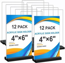 Acrylic Sign Holder 4x6, 12 Pack Clear Double Sided Menu Vertical Display Sta...
