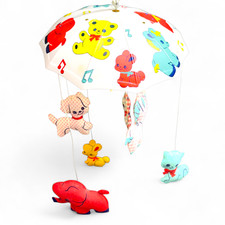 Dolly Toy Musical Crib Mobile 1978 Animal Shower Gingham Animals Vintage USA