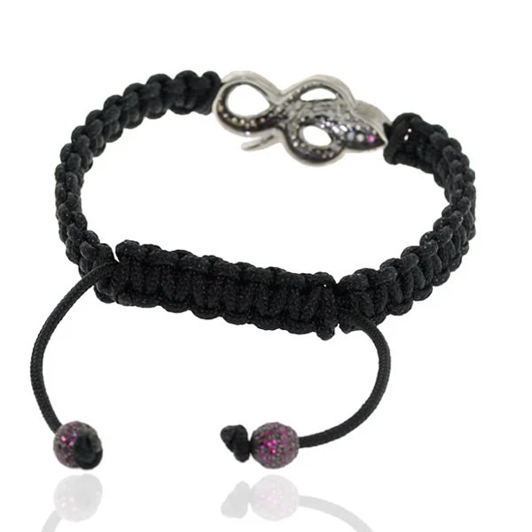 925 Sterling Silver Diamond Ruby Snake Macrame Bracelet For Women - Image 2 of 4